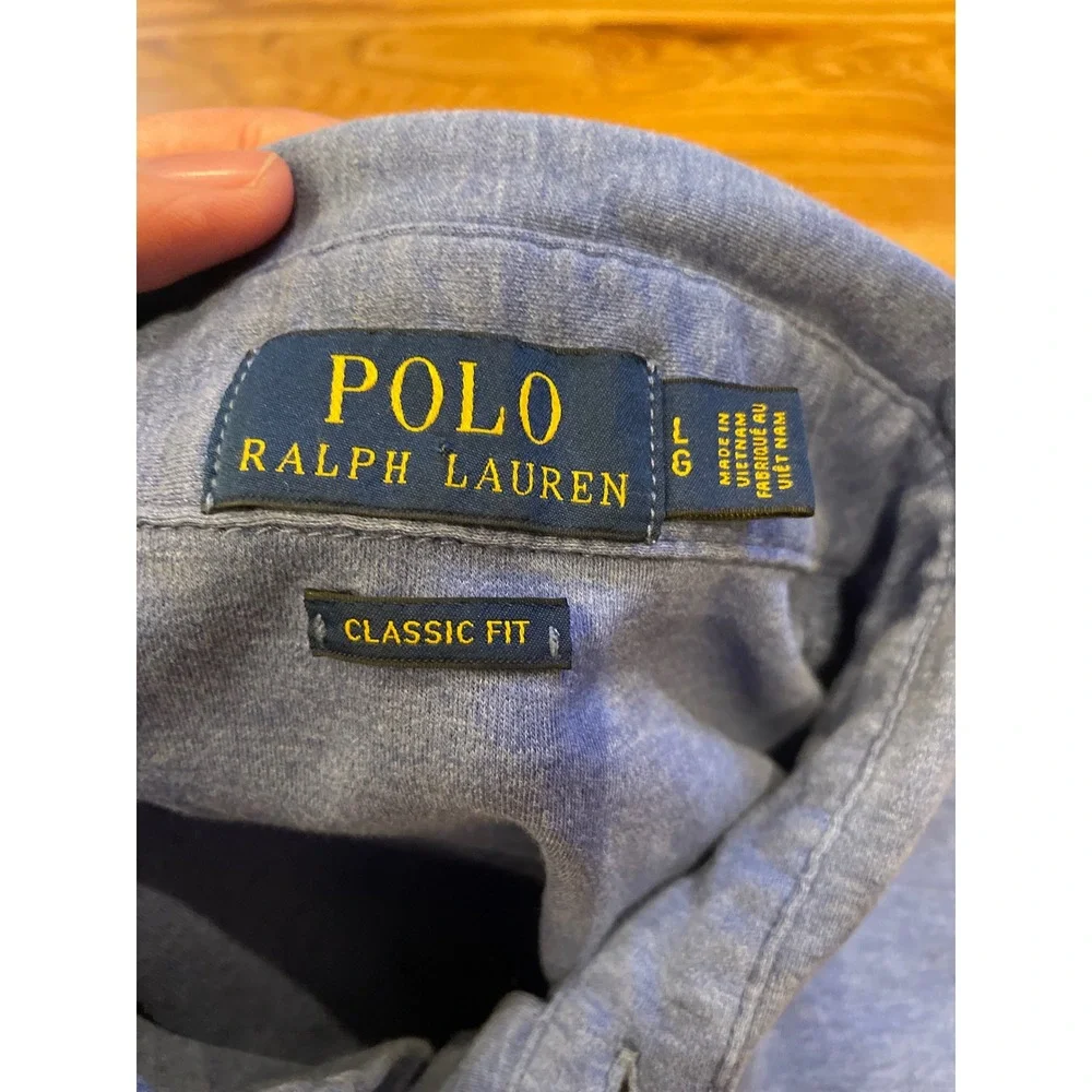 Polo Ralph Lauren Men's Polo‎ Shirt Large Blue Classic Fit Heather White Pony